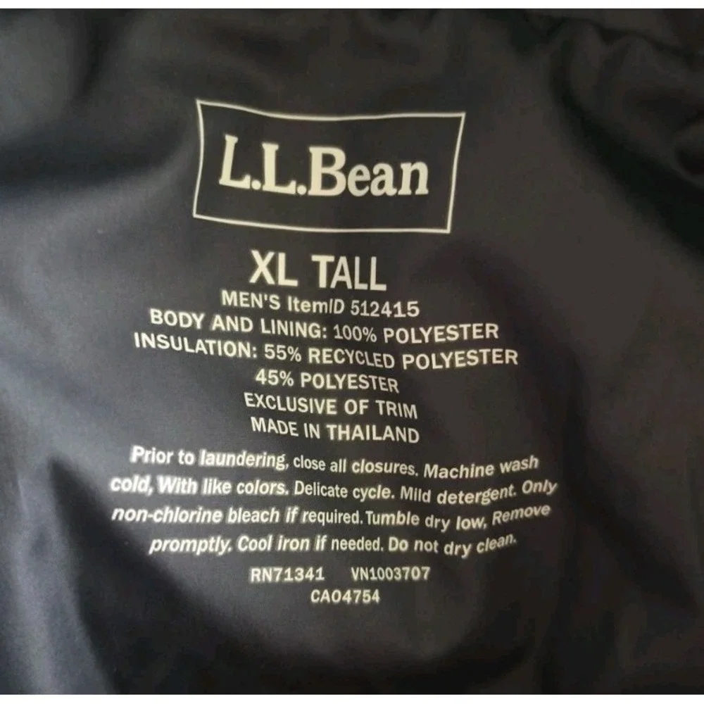 L.L.Bean Men Mountain Classic Puffer Jacket Navy Blue Full Zip SZ XLT ID #512415